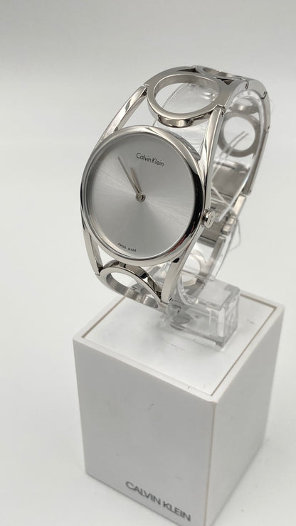 New Swiss Made CALVIN KLEIN Round Silver Dial Medium Ladies Quartz Watch