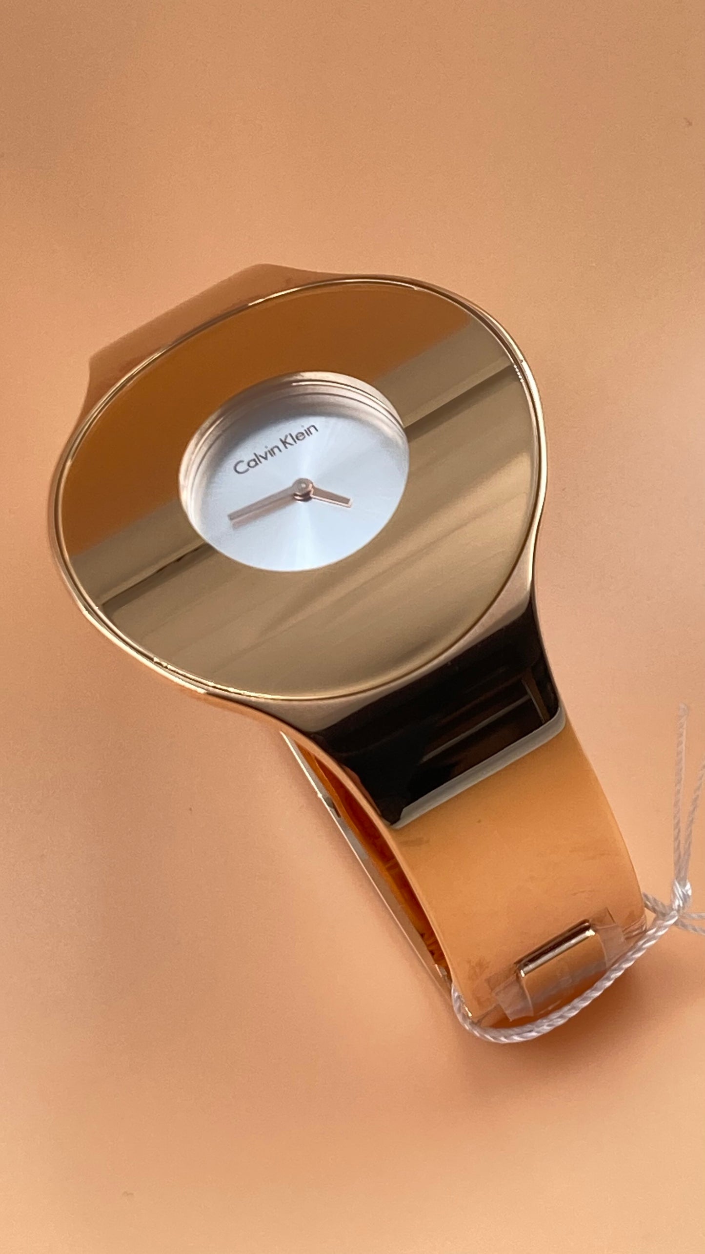 Neue, in der Schweiz hergestellte CALVIN KLEIN Seamless Damenuhr mit mittlerem Armreif und silbernem Zifferblatt