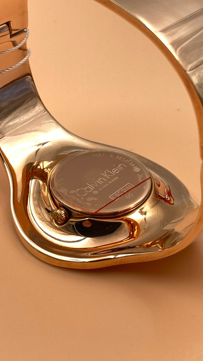 Neue, in der Schweiz hergestellte CALVIN KLEIN Seamless Damenuhr mit mittlerem Armreif und silbernem Zifferblatt