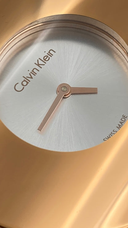 Neue, in der Schweiz hergestellte CALVIN KLEIN Seamless Damenuhr mit mittlerem Armreif und silbernem Zifferblatt