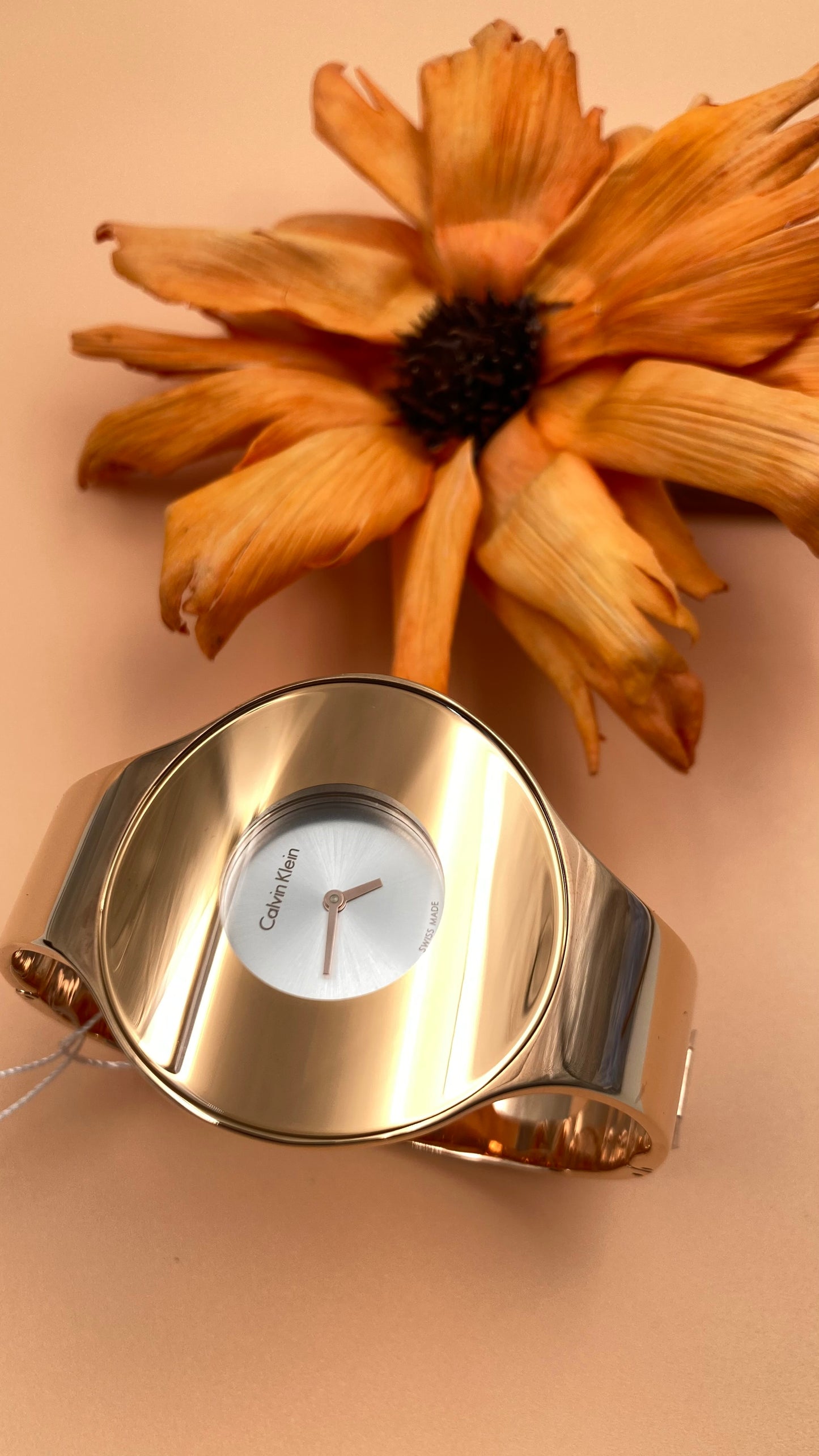 Neue, in der Schweiz hergestellte CALVIN KLEIN Seamless Damenuhr mit mittlerem Armreif und silbernem Zifferblatt