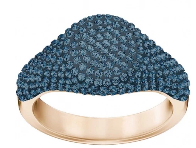 New SWAROVSKI STONE SIGNET RING - BLUE - ROSE GOLD - SIZE 52
