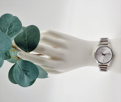 New Swiss Made CALVIN KLEIN Stately Quartz Silver Dial Ladies Watch