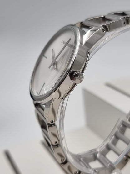 New Swiss Made CALVIN KLEIN Stately Quartz Silver Dial Ladies Watch
