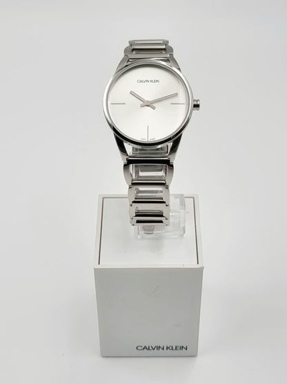 New Swiss Made CALVIN KLEIN Stately Quartz Silver Dial Ladies Watch