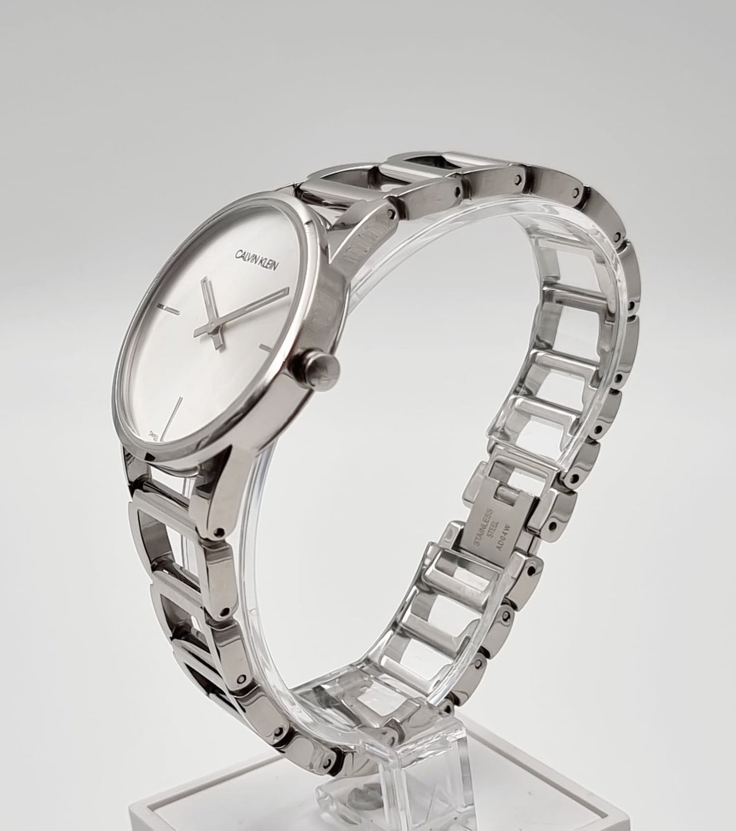 New Swiss Made CALVIN KLEIN Stately Quartz Silver Dial Ladies Watch