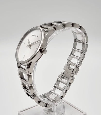 New Swiss Made CALVIN KLEIN Stately Quartz Silver Dial Ladies Watch