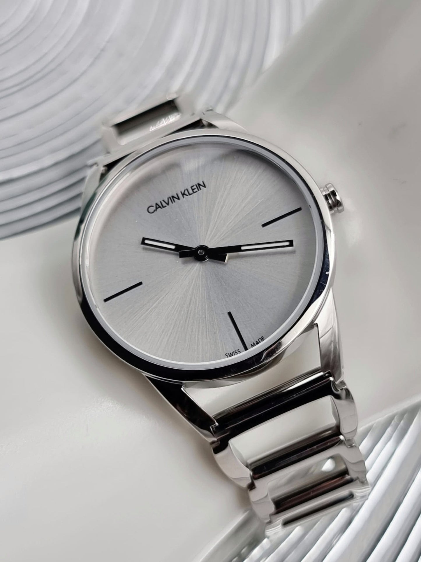 New Swiss Made CALVIN KLEIN Stately Quartz Silver Dial Ladies Watch
