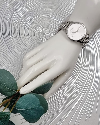 New Swiss Made CALVIN KLEIN Stately Quartz Silver Dial Ladies Watch