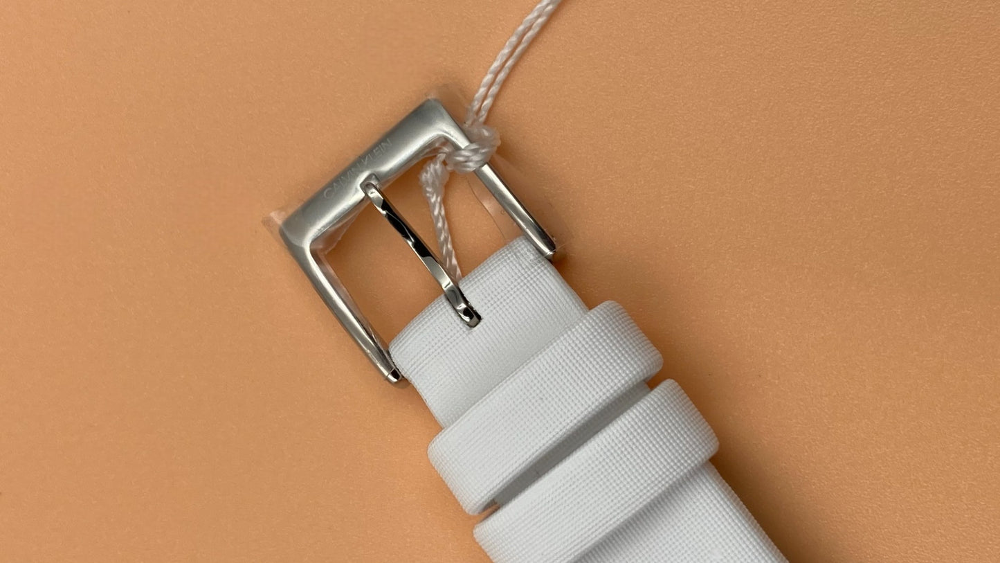 New Swiss Made CALVIN KLEIN Chic White Dial White Leather Ladies Watch