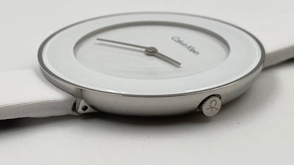 New Swiss Made CALVIN KLEIN Chic White Dial White Leather Ladies Watch