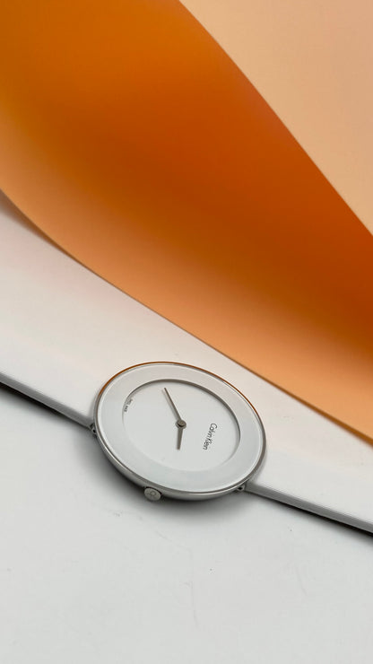 New Swiss Made CALVIN KLEIN Chic White Dial White Leather Ladies Watch