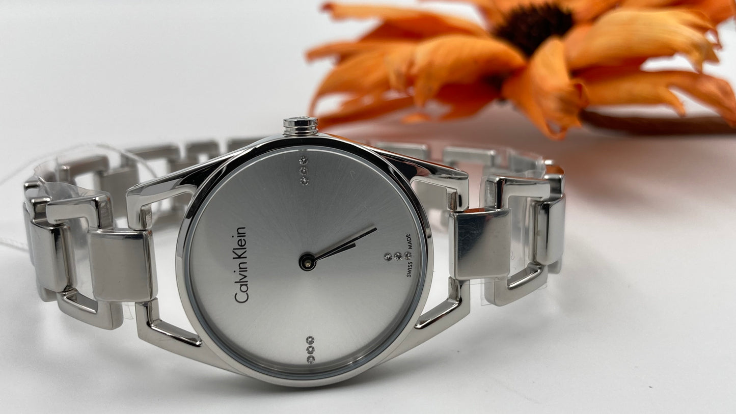 New Swiss Made CALVIN KLEIN Dainty Diamonds Silver Dial Ladies Watch