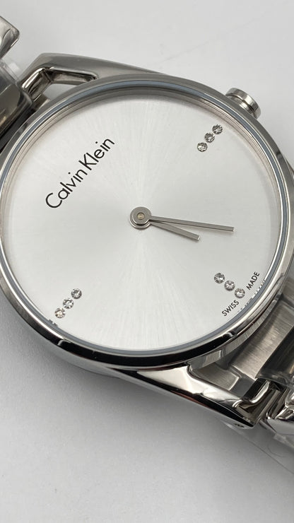 New Swiss Made CALVIN KLEIN Dainty Diamonds Silver Dial Ladies Watch