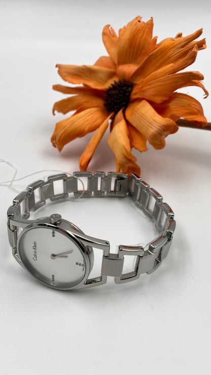 New Swiss Made CALVIN KLEIN Dainty Diamonds Silver Dial Ladies Watch