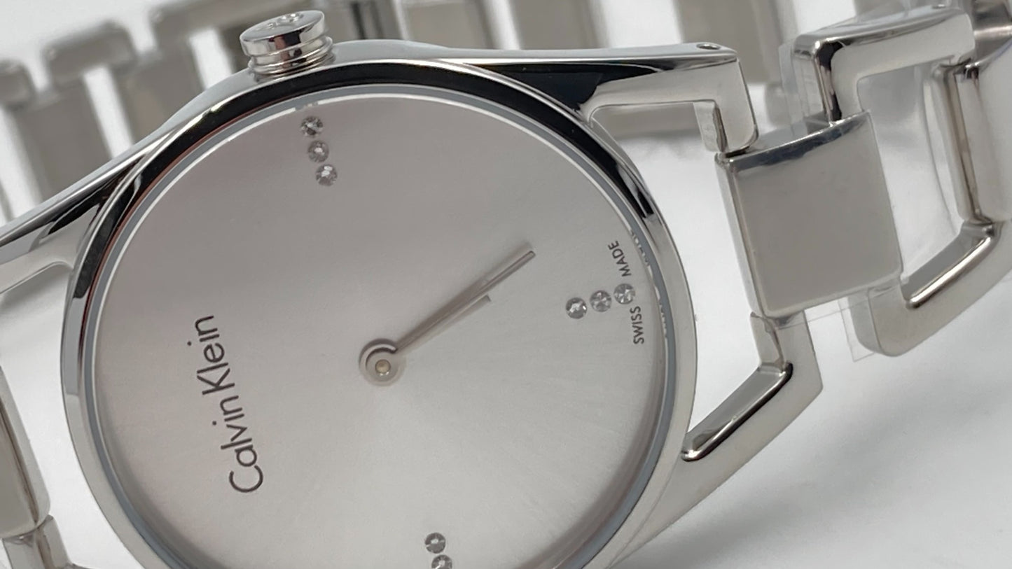 New Swiss Made CALVIN KLEIN Dainty Diamonds Silver Dial Ladies Watch