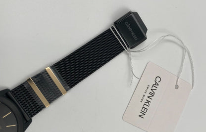 Neue, in der Schweiz hergestellte CALVIN KLEIN Minimal Quartz Damenuhr mit schwarzem Zifferblatt