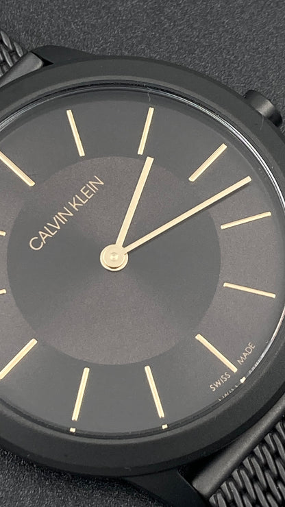 Neue, in der Schweiz hergestellte CALVIN KLEIN Minimal Quartz Damenuhr mit schwarzem Zifferblatt