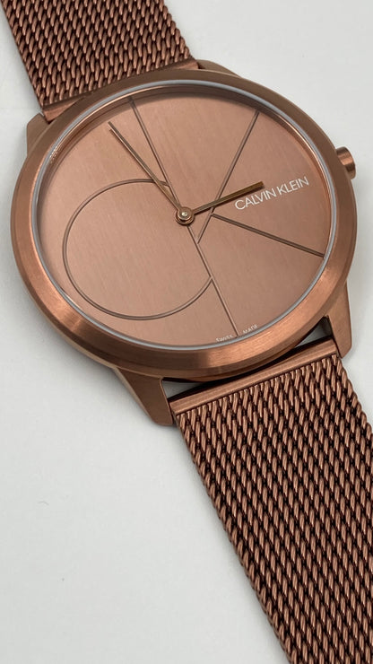 Neue, in der Schweiz hergestellte CALVIN KLEIN Minimal Quartz Herrenuhr mit rosa Zifferblatt