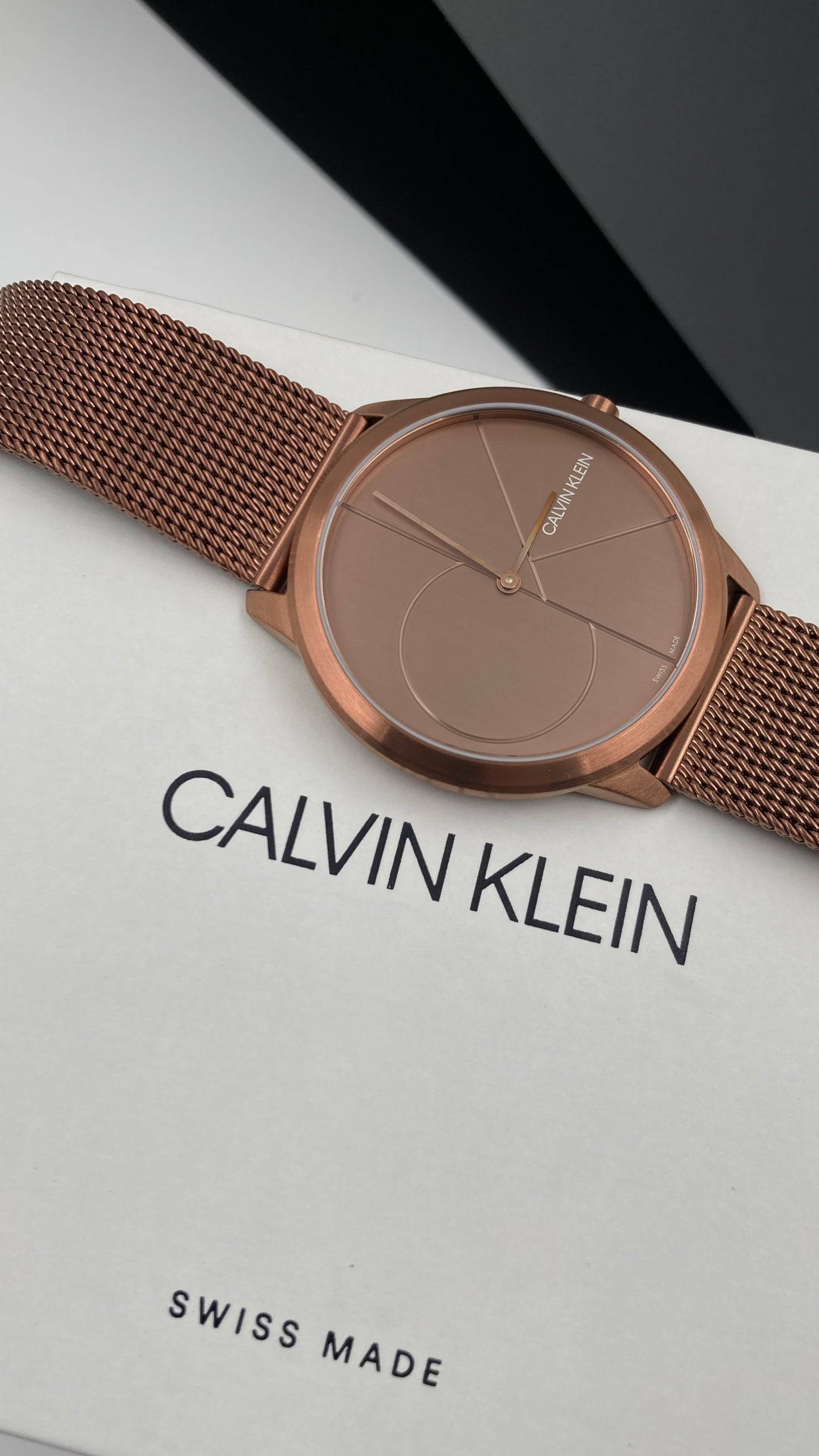 Neue, in der Schweiz hergestellte CALVIN KLEIN Minimal Quartz Herrenuhr mit rosa Zifferblatt