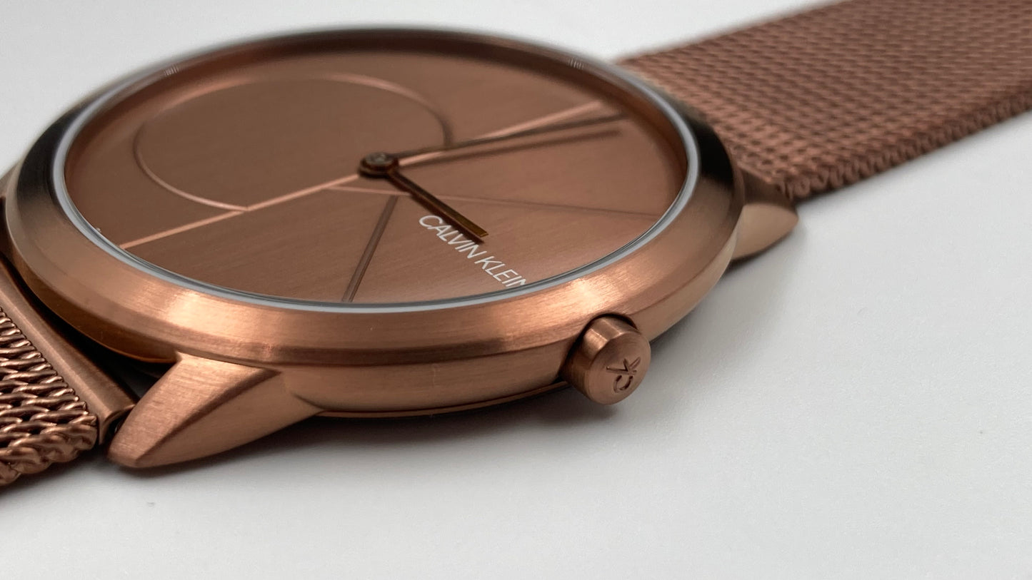 Neue, in der Schweiz hergestellte CALVIN KLEIN Minimal Quartz Herrenuhr mit rosa Zifferblatt