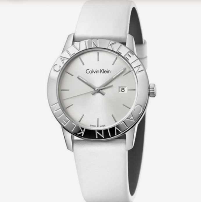 Neue, in der Schweiz hergestellte CALVIN KLEIN Damenuhr mit silbernem Zifferblatt