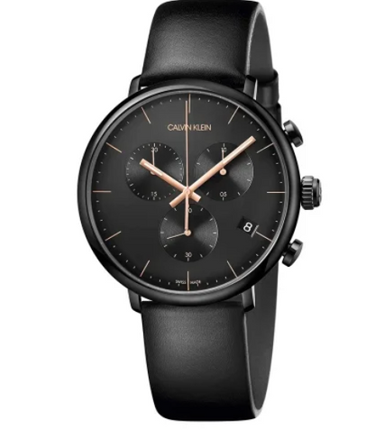 New Swiss Made CALVIN KLEIN High Noon Chronograph Quartz Black Dial Men's Watch