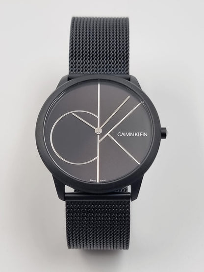 Neue, in der Schweiz hergestellte CALVIN KLEIN Minimal Quartz Herrenuhr mit schwarzem Zifferblatt