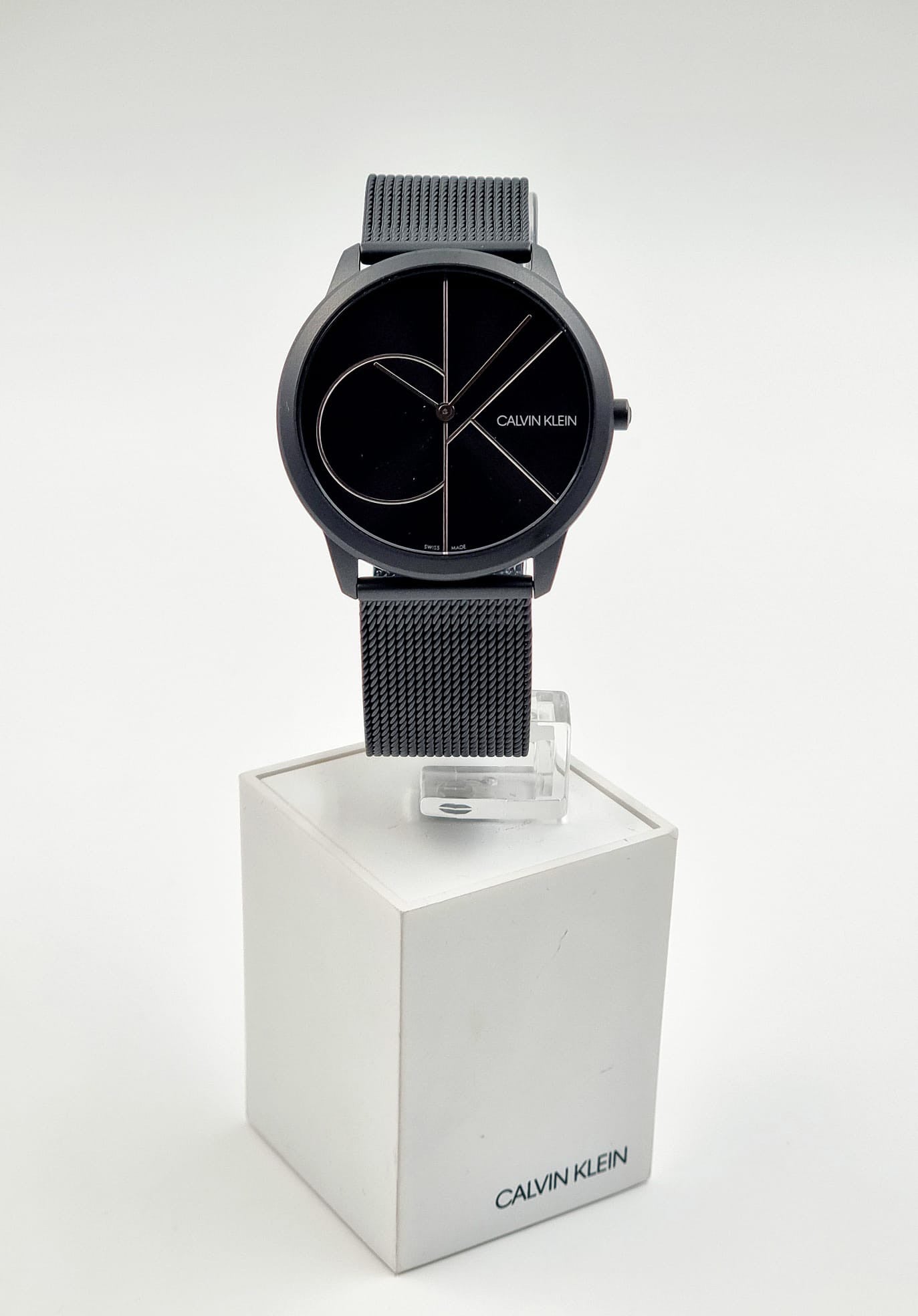 Neue, in der Schweiz hergestellte CALVIN KLEIN Minimal Quartz Herrenuhr mit schwarzem Zifferblatt