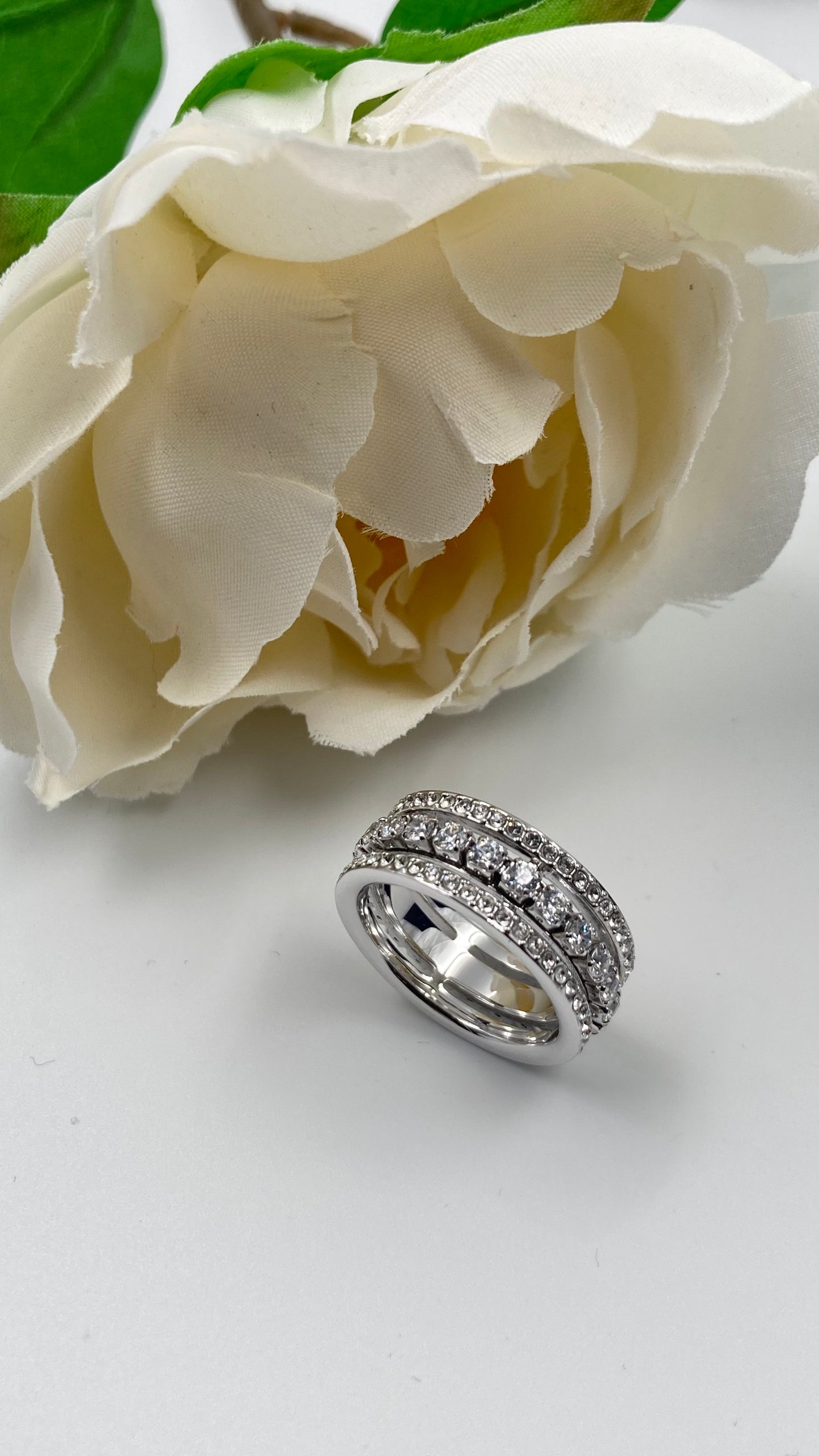 New SWAROVSKI BAGUETTE FURTHER RING - WHITE CRYSTALS - SILVER - SIZE 50