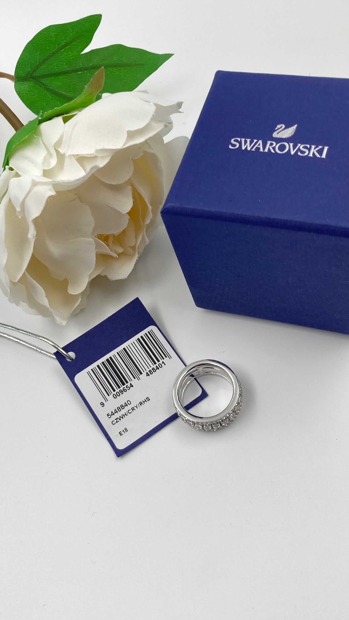 New SWAROVSKI BAGUETTE FURTHER RING - WHITE CRYSTALS - SILVER - SIZE 50