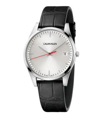 New Swiss Made CALVIN KLEIN Time Black Leather Strap Men's Quartz Watch