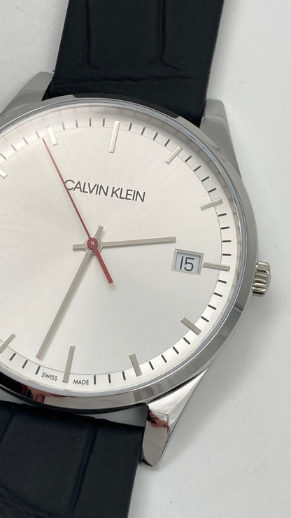New Swiss Made CALVIN KLEIN Time Black Leather Strap Men's Quartz Watch