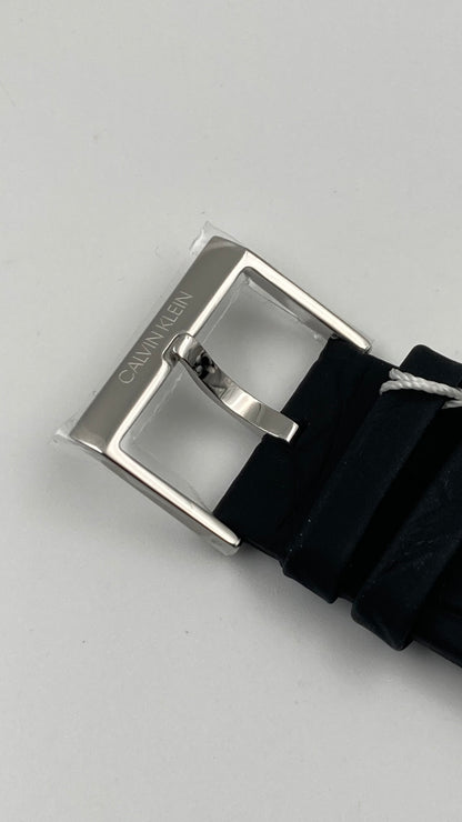 New Swiss Made CALVIN KLEIN Time Black Leather Strap Men's Quartz Watch