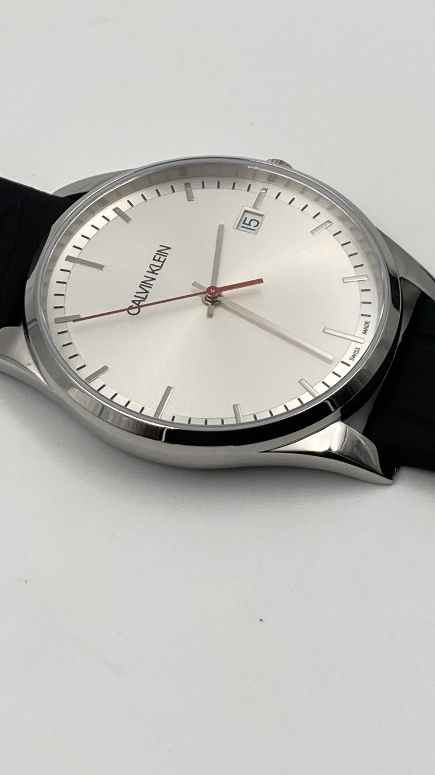 New Swiss Made CALVIN KLEIN Time Black Leather Strap Men's Quartz Watch