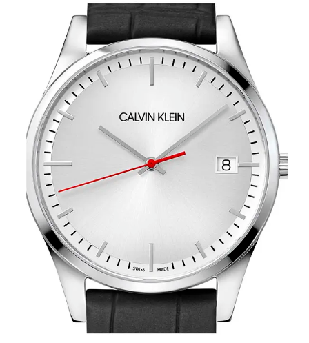 New Swiss Made CALVIN KLEIN Time Black Leather Strap Men's Quartz Watch