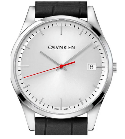 New Swiss Made CALVIN KLEIN Time Black Leather Strap Men's Quartz Watch