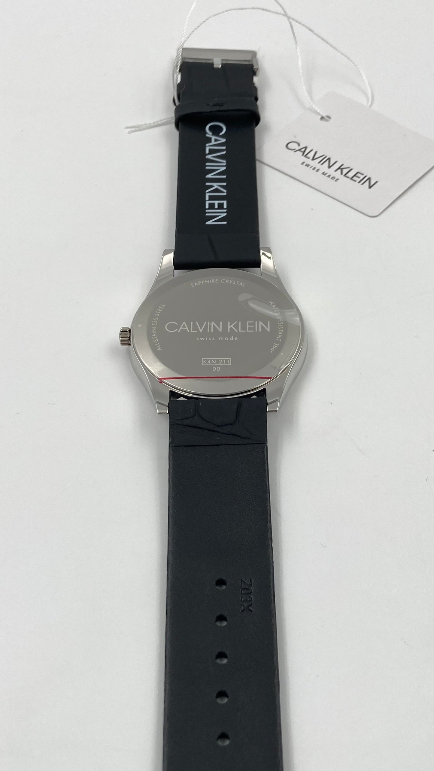 New Swiss Made CALVIN KLEIN Time Black Leather Strap Men's Quartz Watch